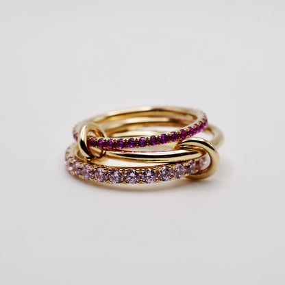 Interlocking Pink Sapphire Trinity Ring Set, 14K Gold