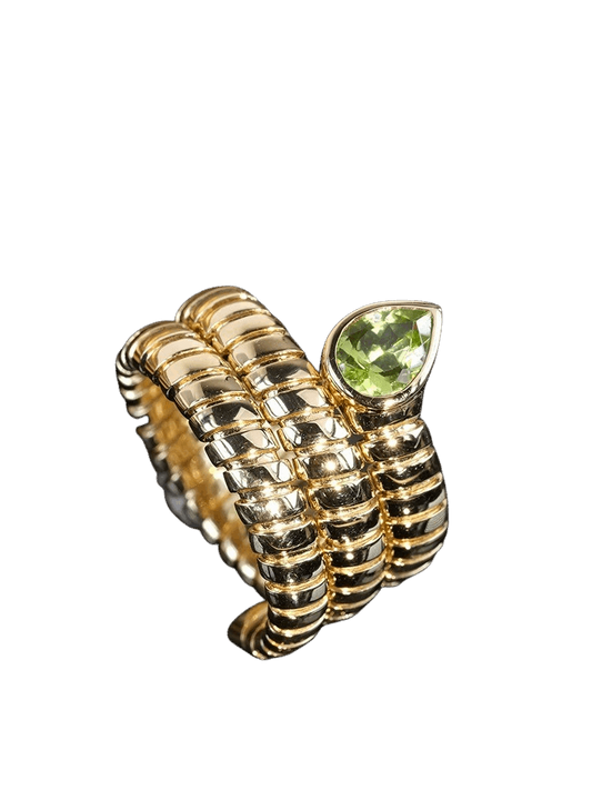 Tubogas Serpenti Snake Ring with Peridot, 18K Gold, view 2