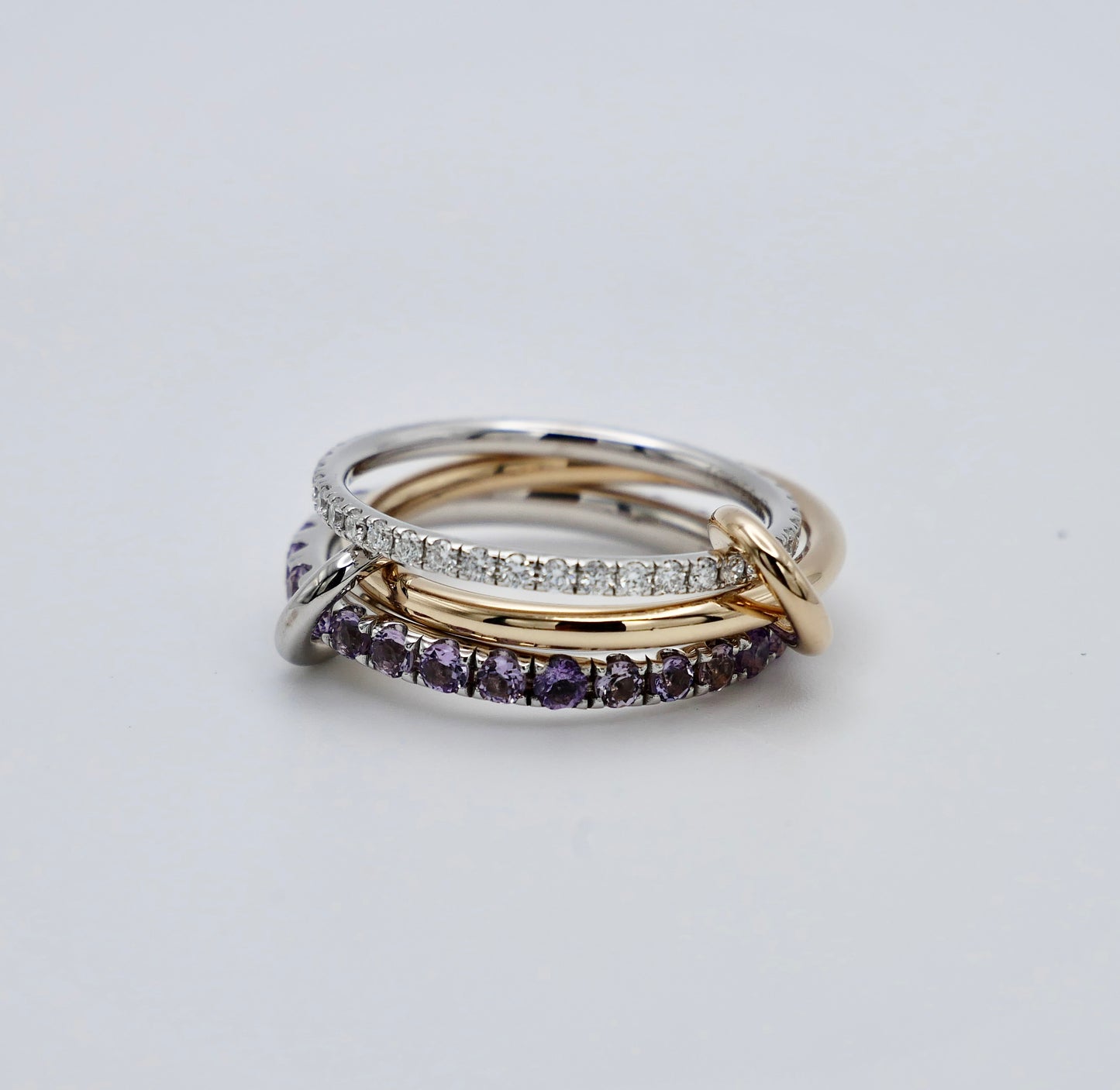 Interlocking Amethyst and Diamond Trinity Ring Set