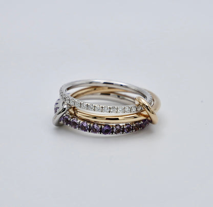 Interlocking Amethyst and Diamond Trinity Ring Set