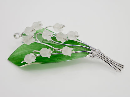 Rock Crystal, Diamond, Nephrite and Gold Lily of the Valley Pendant, 18K Gold, view 2