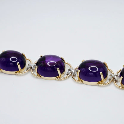 Pebble Cabochon Sicilian Moonstone/Amethyst/Citrine and Moissanite Rope Bracelet, view 8