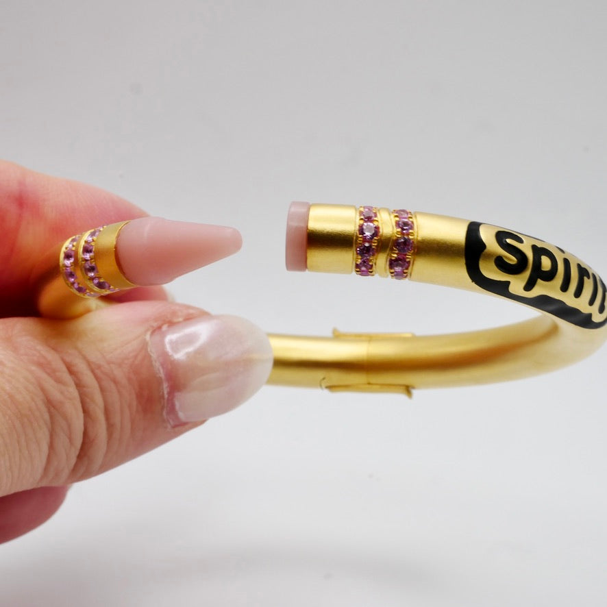 Customizable Crayon Bracelet in 18K Gold Filled with Pink Coral and Pink Moissanites | Nadine Ghosn style | Drake jewelry | Justin Bieber jewelry | Beyonce jewelry | novelty fun fine jewelry | by Disco Marshmallow