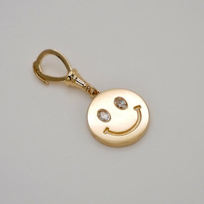 Happy Face Pendant with Lab Diamonds or Moissanites, 14K Gold