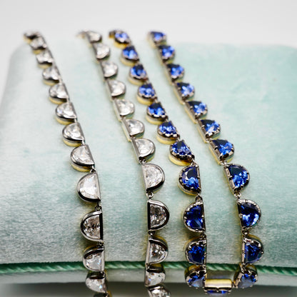 Georgian Victorian Riviere Scalloped Half Moon Collet Sapphire Tennis Necklace, view 7