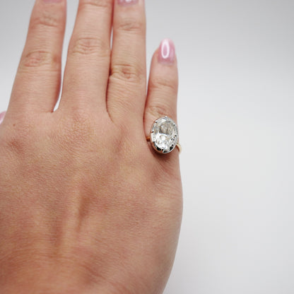 Georgian Victorian Oval Moissanite and Platinum Button Back Collet Ring, view 9
