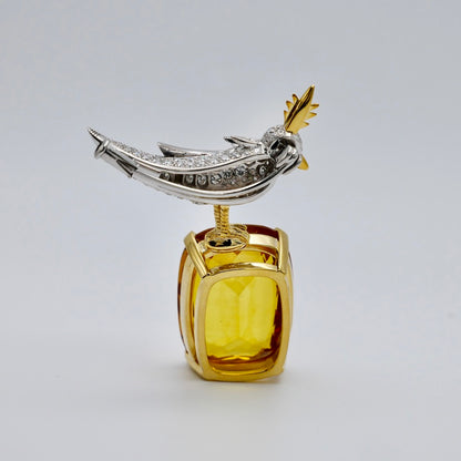 Bird Brooch with Elongated Cushion Citrine and Moissanites, 18K Gold Filled, view 7