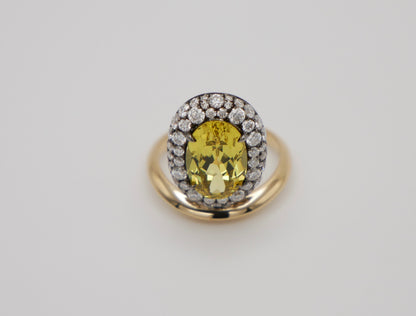Oval Sapphire Donut Ring with Pave Moissanites, 18K Gold, view 2