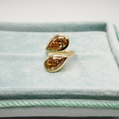 Moi et Toi Ring with two Pear Diamonds or Moissanites, 18K Gold, view 4