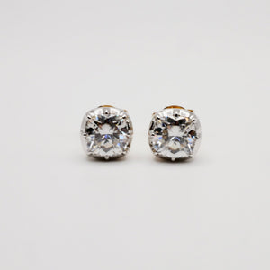 Georgian Victorian Cushion Cut Moissanite Stud Earrings, 18K Gold