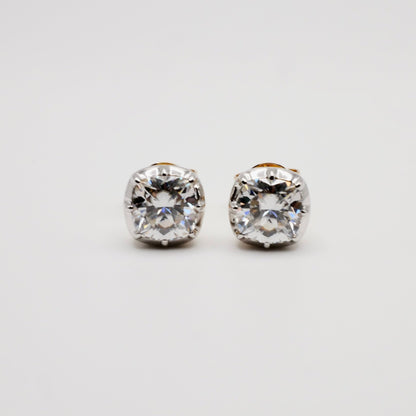 Georgian Victorian Cushion Cut Moissanite Stud Earrings, 18K Gold