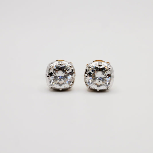 18K Georgian Victorian Cushion Cut Moissanite Stud Earrings
