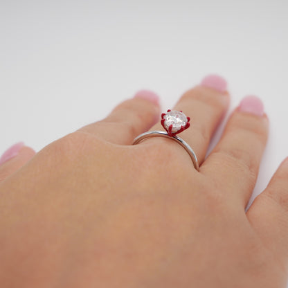 Oval Moissanite Ring with Red Enameled Claw Prongs in Red Gold - Unique Engagement Ring, 14K Gold, view 10