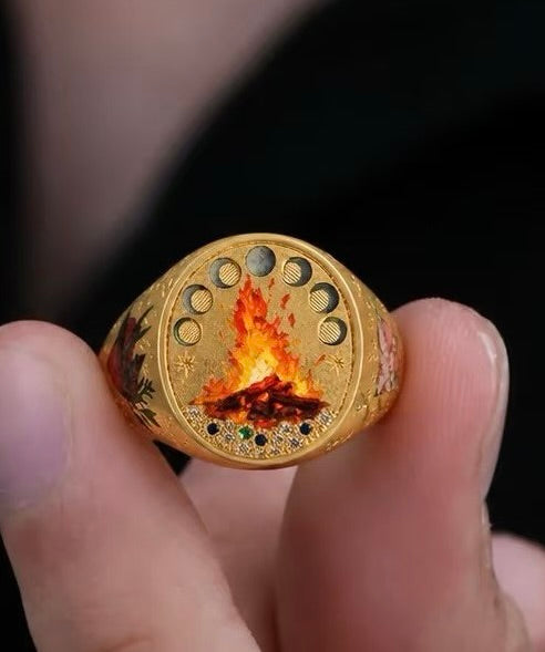 Custom Champlevé Enamel Signet Ring — Hand Painted Portrait or Any Design, 18K Gold