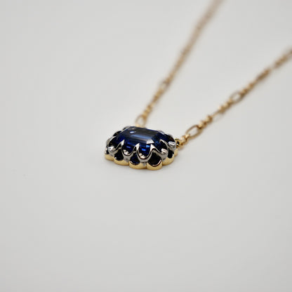 Lab Sapphire Gold Trombone Chain Necklace, 18K Gold, view 3