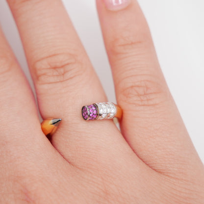 Pencil Ring with Moissanites and Lab Rubies, 18K Gold Filled, view 8