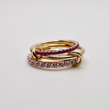 Interlocking Pink Sapphire Trinity Ring Set, 14K Gold, view 6