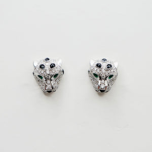 Pave Diamond Panther Earrings, 18K Gold