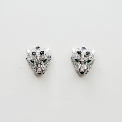 Pave Diamond Panther Earrings, 18K Gold