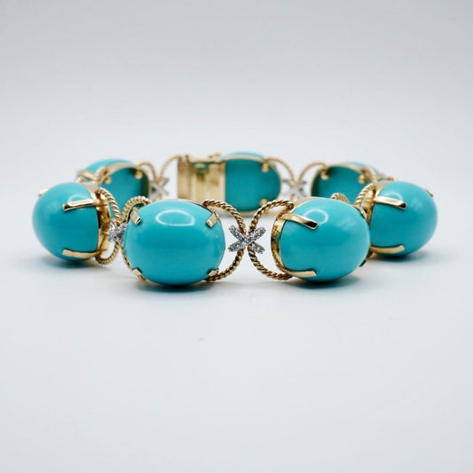 Pebble Cabochon Sicilian Turquoise and Moissanite Rope Bracelet
