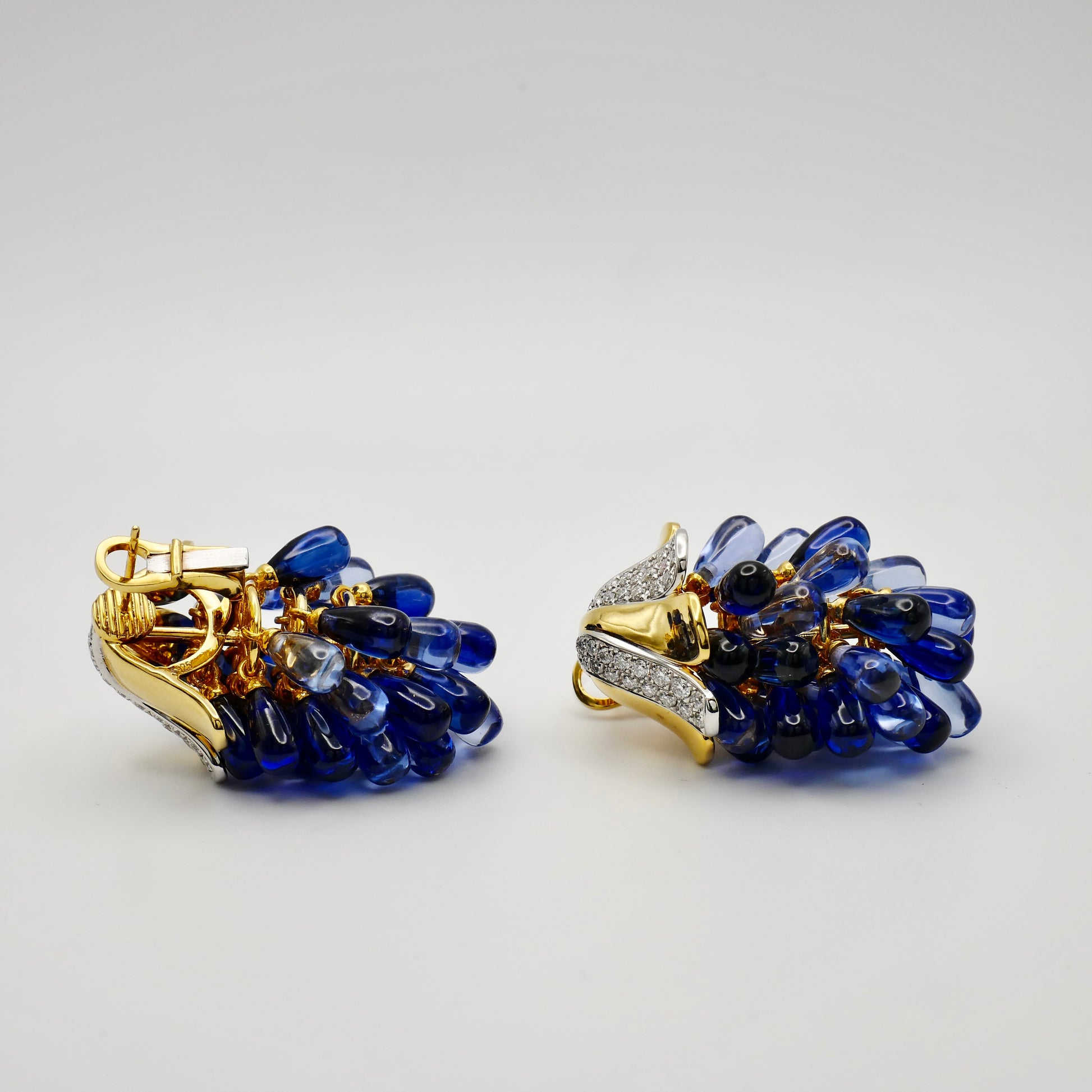 Sapphire Grape Earrings | Lab Sapphire Cluster Drops in 18K Gold Filled or Solid Gold | Statement Earrings | Cabochon Sapphire Jewelry | by Disco Marshmallow | Verdura style | Sicilian jewelry | cabochon bracelet