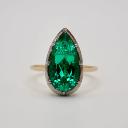 Georgian Victorian Pear Emerald Ring Setting, 14K Gold