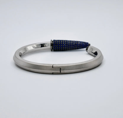 Pen Bangle with Lab Grown Blue Sapphire Pavé, 18K White Gold Filled, view 4