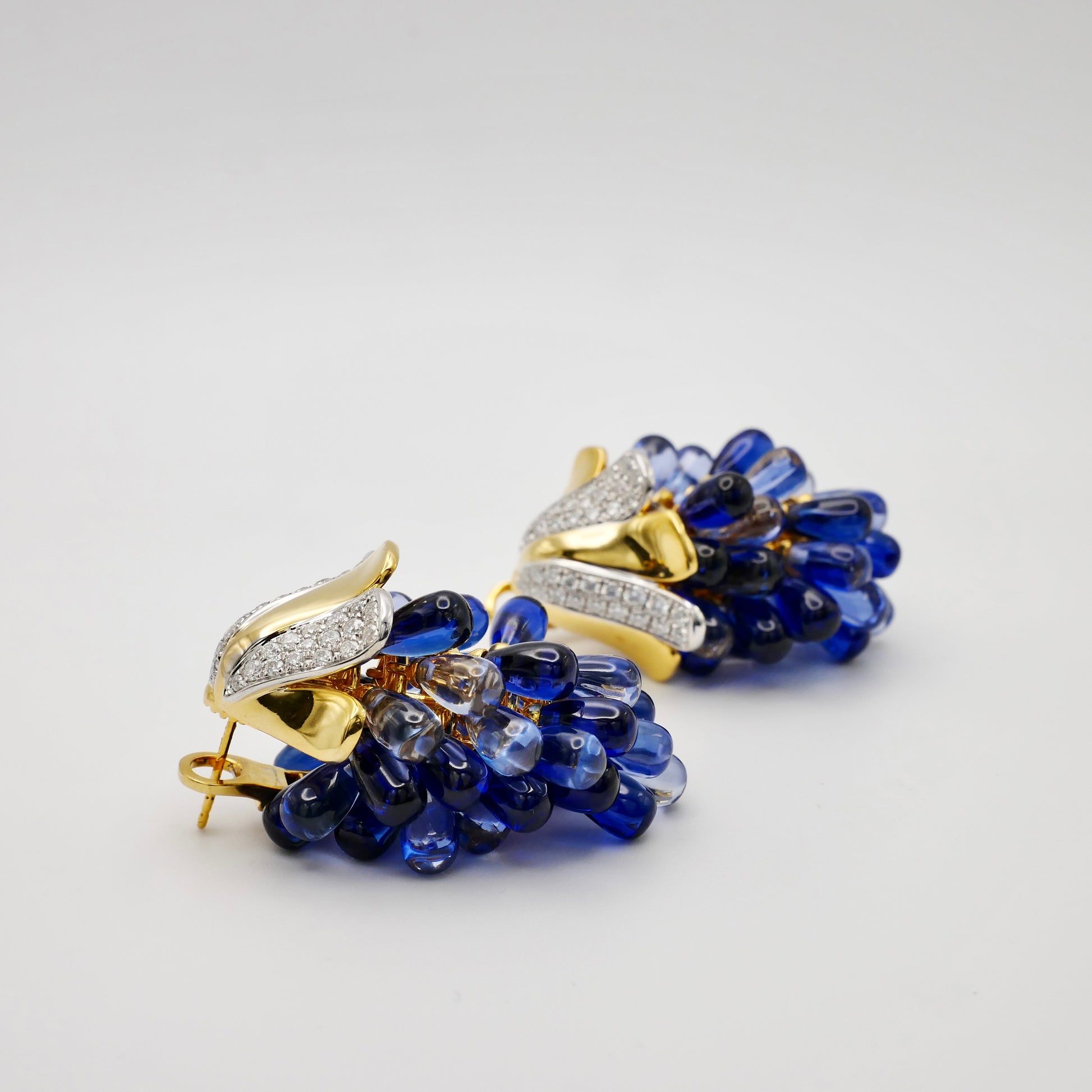 Sapphire Grape Earrings | Lab Sapphire Cluster Drops in 18K Gold Filled or Solid Gold | Statement Earrings | Cabochon Sapphire Jewelry | by Disco Marshmallow | Verdura style | Sicilian jewelry | cabochon bracelet