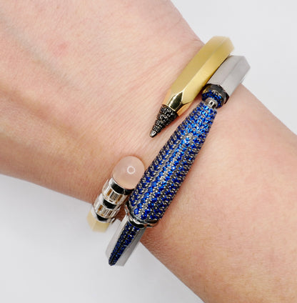 Pen Bangle with Lab Grown Blue Sapphire Pavé, 18K White Gold Filled, view 6
