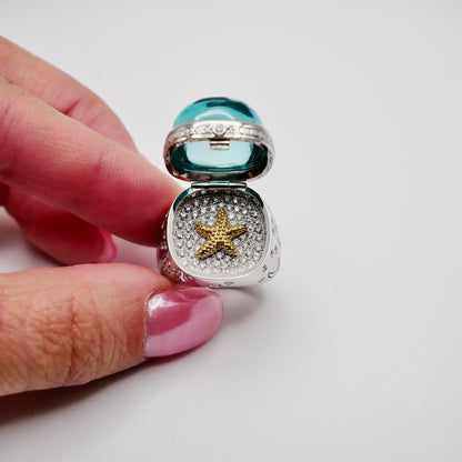 Aquamarine Cabochon Ring with Hidden Opening Starfish, view 4