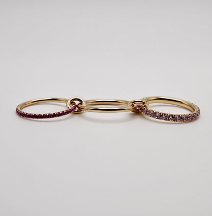 Interlocking Pink Sapphire Trinity Ring Set, 14K Gold, view 2
