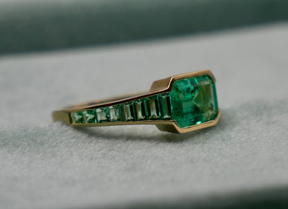 Caliber Step Cut Lab Grown Colombian Emerald Ring, view 3