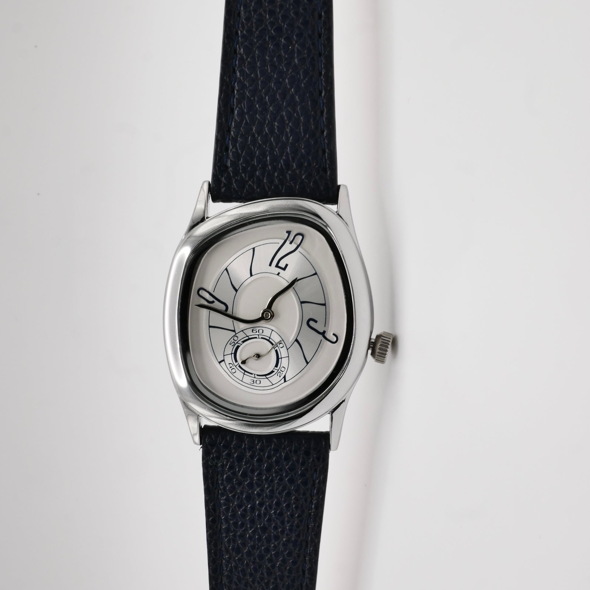 Men's White Gold and Navy Leather Strap Barrel Vintage Inspired Watch | by Disco Marshmallow