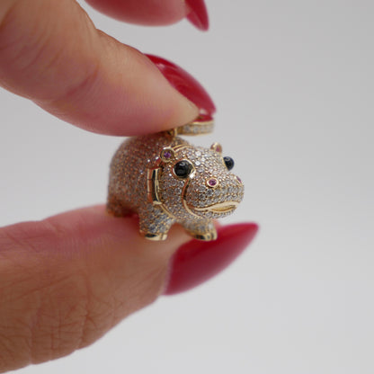 Baby Hippo Locket Pendant, Yellow Gold, view 8
