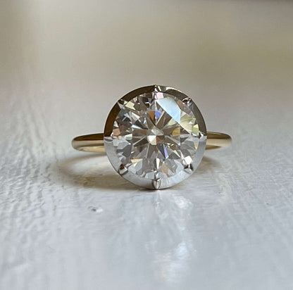 Georgian Victorian Moissanite Button Back Collet Ring, 3.35 Ct, view 3
