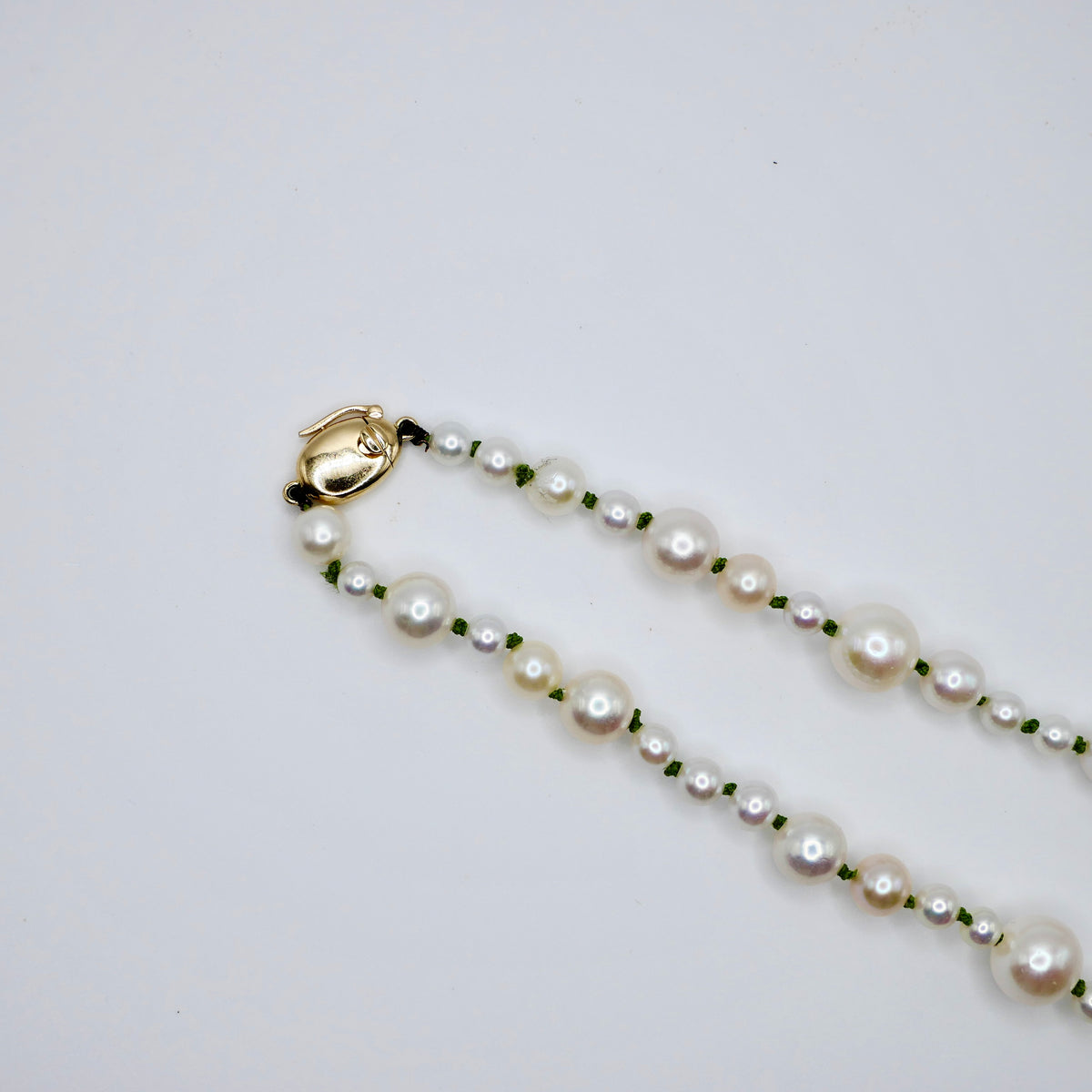 Graduated Freshwater Pearl Necklace with Georgian Set Lab Diamond on Silk Cord