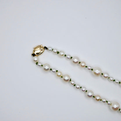 Graduated Freshwater Pearl Necklace with Georgian Set Lab Diamond on Silk Cord