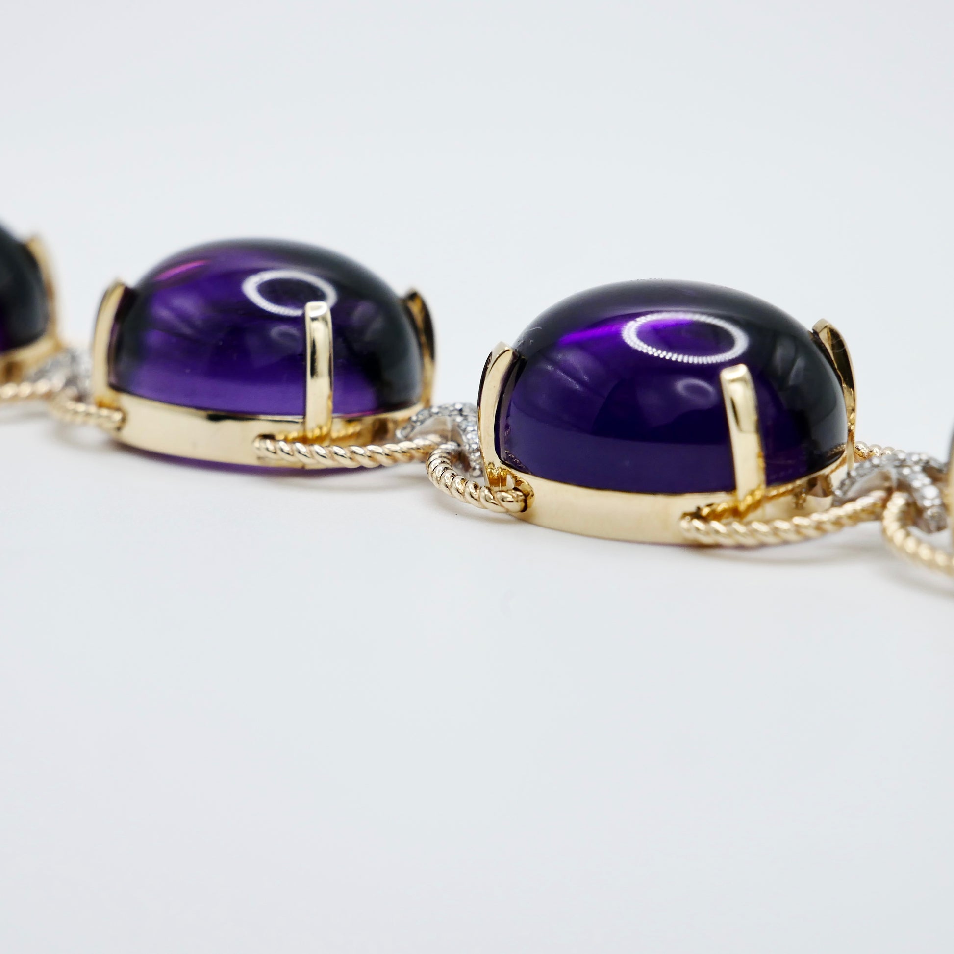 Pebble Cabochon Sicilian Moonstone/Amethyst/Citrine and Moissanite Rope Bracelet | by Disco Marshmallow | Verdura style | Sicilian jewelry | cabochon bracelet