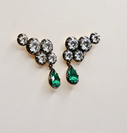 Georgian Victorian Climbing Collet Emerald and Moissanite Stud Earrings, view 2