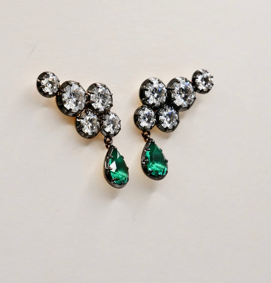 Georgian Victorian Climbing Collet Emerald and Moissanite Stud Earrings, view 2
