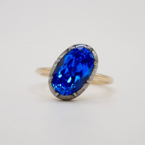 Georgian Victorian Oval Blue Sapphire Button Back Collet Ring
