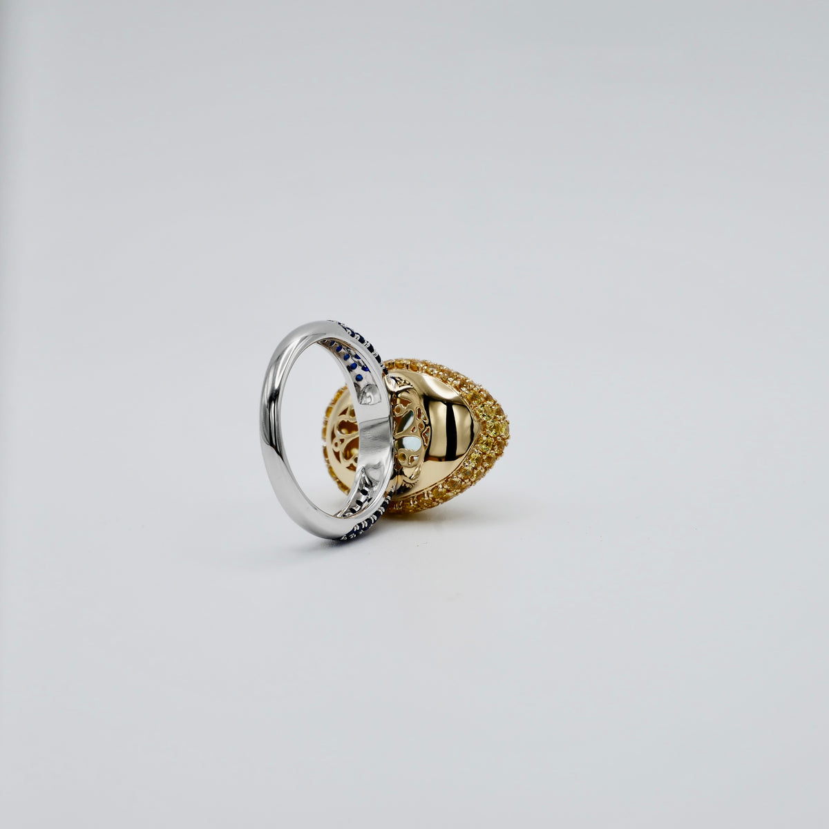 Aquamarine with Blue Sapphires Duckie Ring, 18K Gold