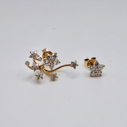 Asymmetrical Shooting Star Diamond Earrings in 14K or 18K Gold