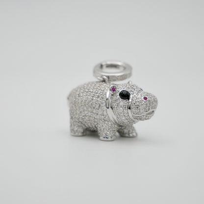 Baby Hippo Locket Pendant, White Gold, view 2