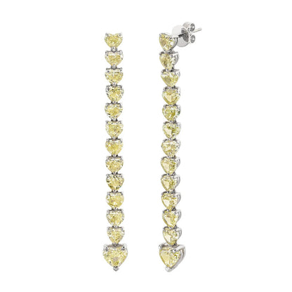 Gold Heart-Shaped Fancy Diamond Dangle Earrings, 18K Gold, view 3