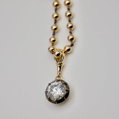 Georgian Victorian Ball Chain Round Pendant, Lab Diamond or Moissanite