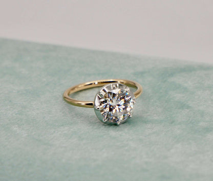 Georgian Victorian Collet Button Back Ring, 2 Ct, Lab Diamond or Moissanite, view 2