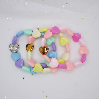 Sorbet Heart Bead Stretch Bracelet, 18K Gold Filled — Lemon, Peach or Blueberry, Ready to Ship