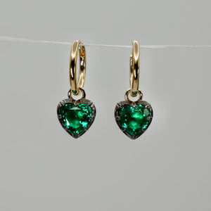 Heart Cut Emerald Georgian Victorian Gold Earrings, 18K Gold