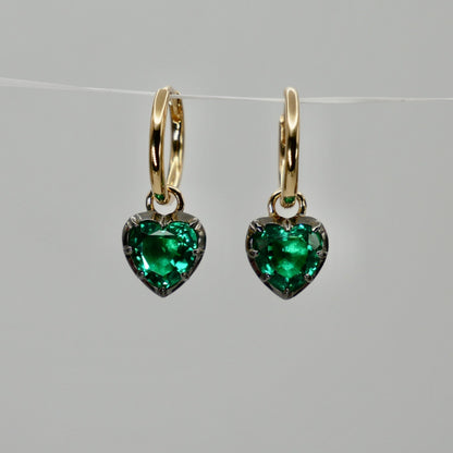 Heart Cut Emerald Georgian Victorian Gold Earrings, 18K Gold